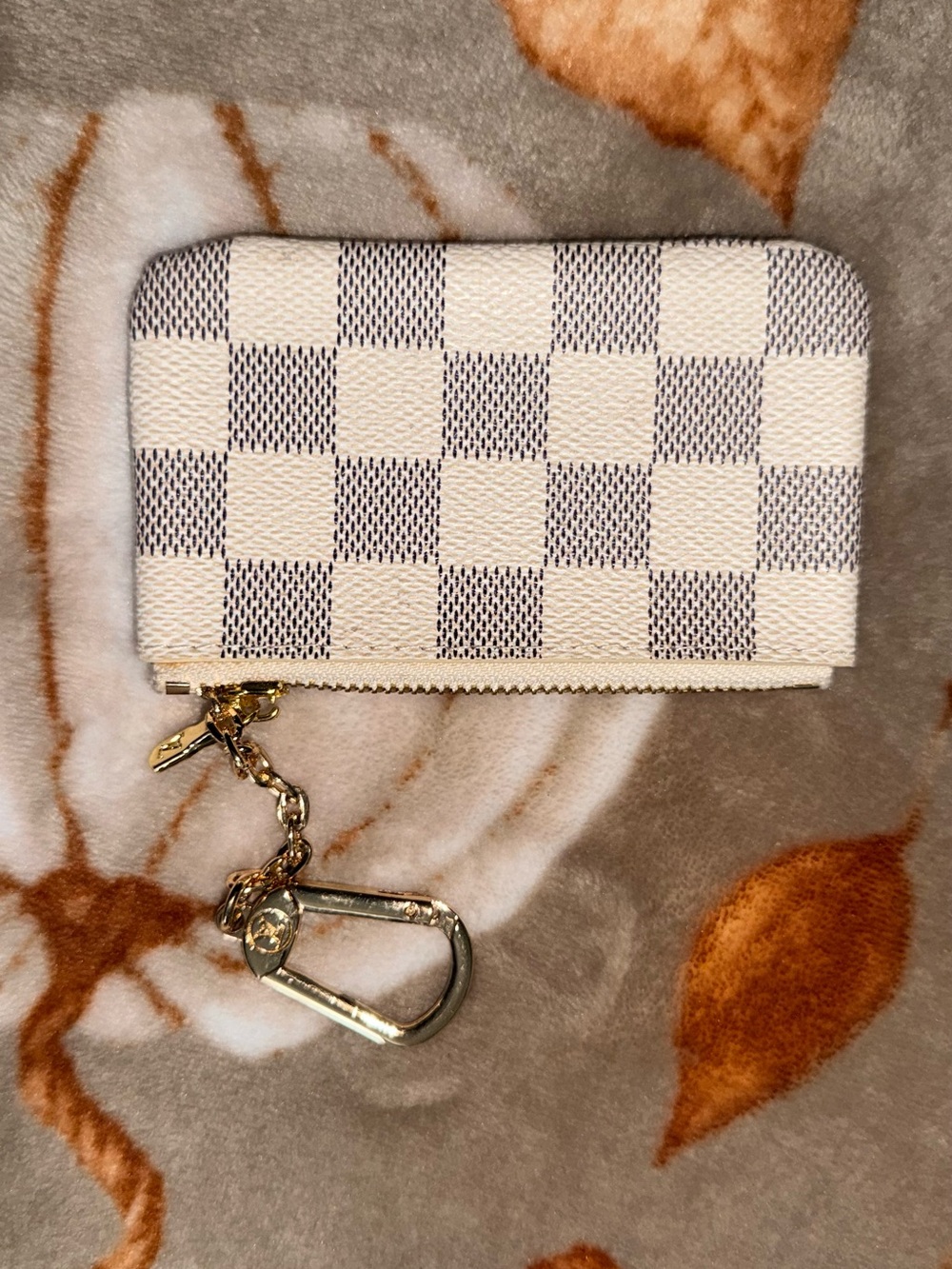 Louis Vuitton Damier Azur Zip Card Holder Key Pouch - Cream & Light Gray